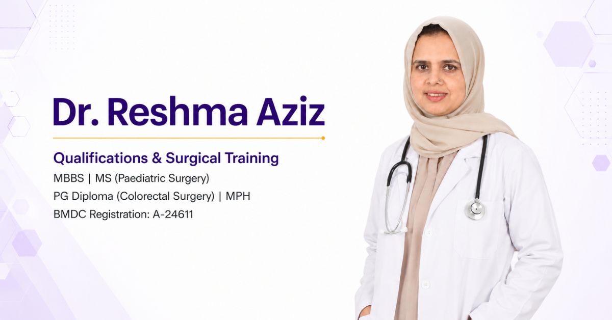 Dr. Reshma Aziz Appointment information with her qualifications, surgical training and BMDC registration