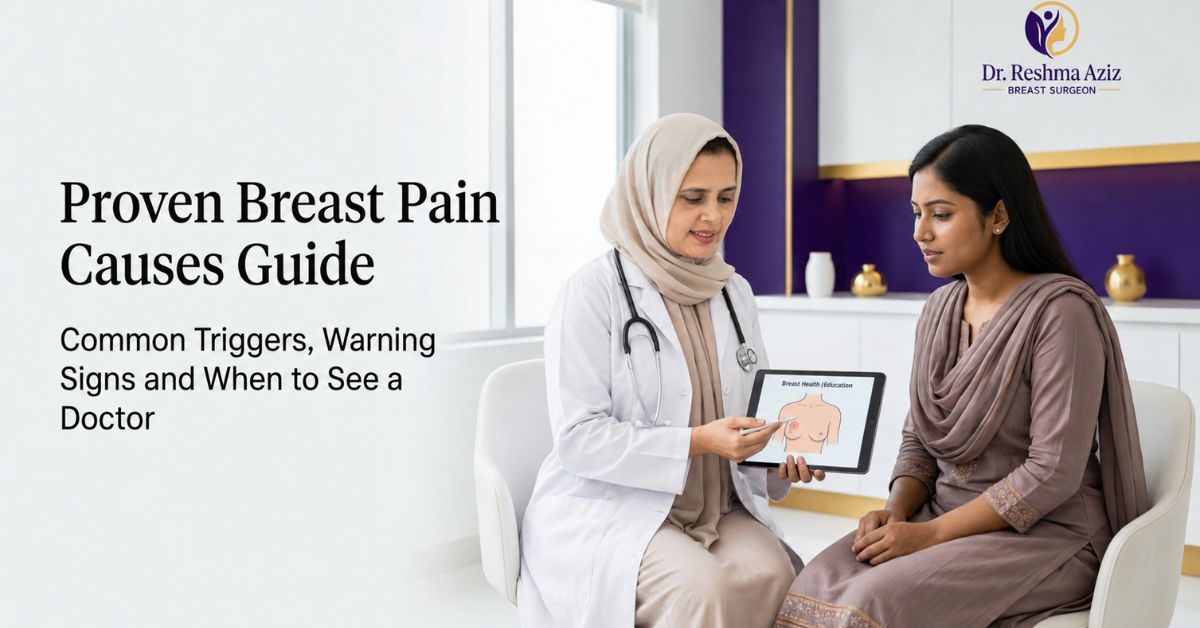 Dr. Reshma Aziz discusses breast pain causes, warning signs and assessment with a female patient in Dhaka