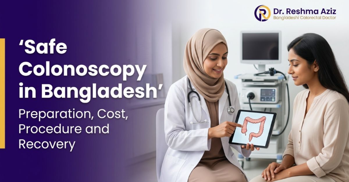 Female doctor explains colonoscopy in Bangladesh, preparation, cost and recovery to a patient.