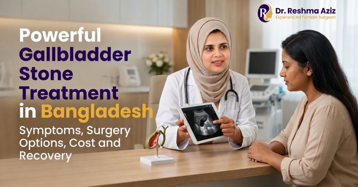 Doctor explains ultrasound and gallbladder stone treatment in Bangladesh to a patient in Dhaka.