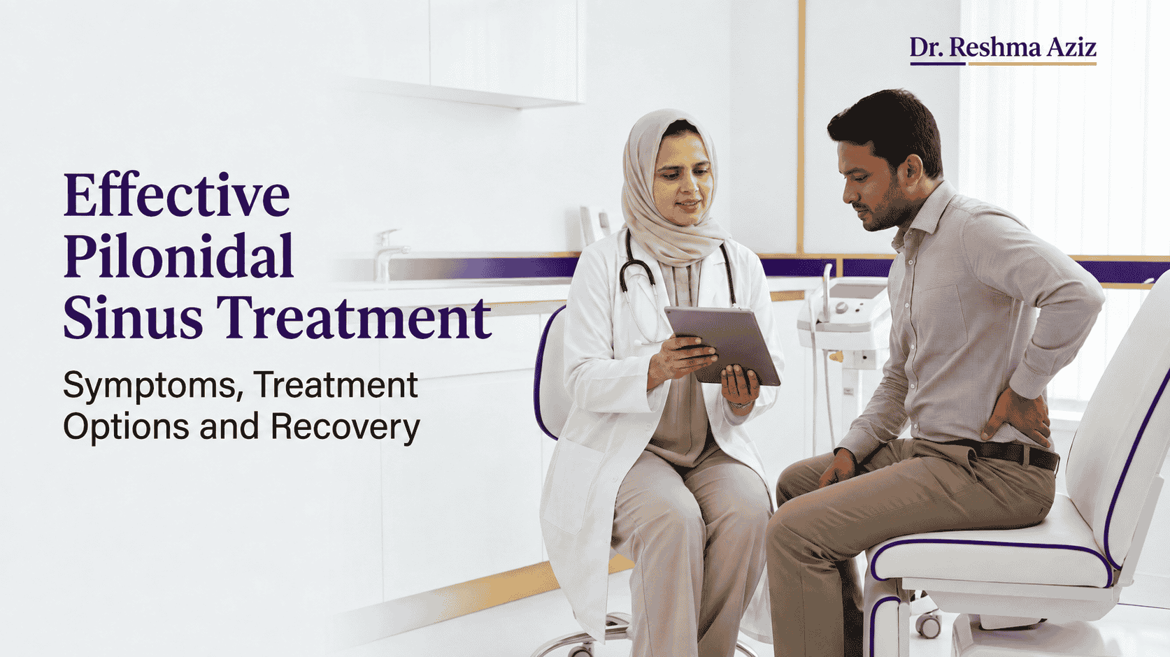 Patient discussing pilonidal sinus treatment with a female doctor in a modern Dhaka clinic
