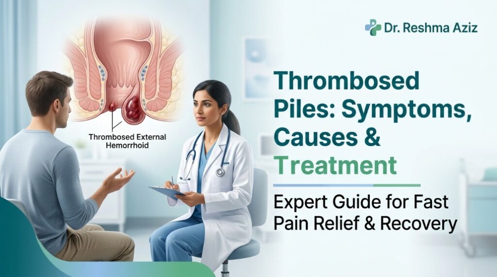 Thrombosed piles symptoms and treatment options with medical illustration and expert care guidance