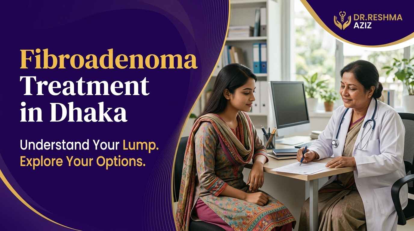 Female doctor reviewing a report with a patient and discussing fibroadenoma treatment in Dhaka.