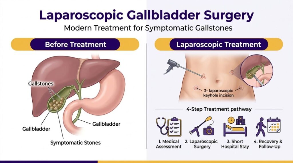 Gallbladder Stone Treatment in Dhaka consultation with female surgeon, ultrasound and gallstone anatomy