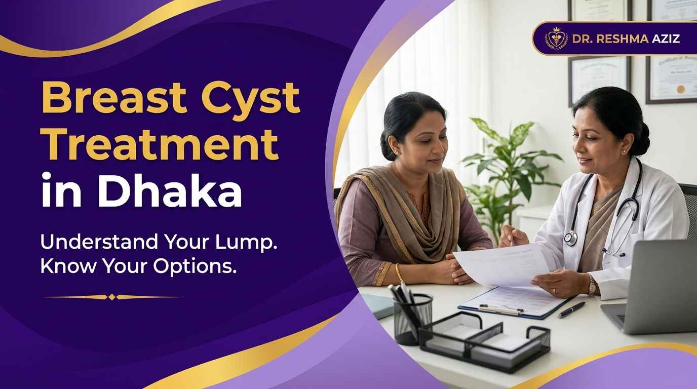 Female doctor reviewing a report with a woman during a Breast Cyst Treatment consultation in Dhaka.